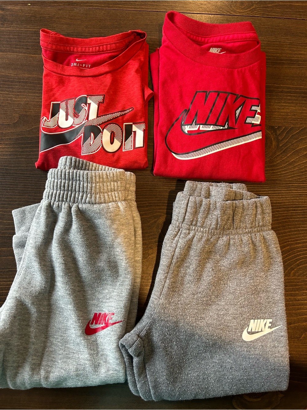 Nike Boys 3T Clothing Bundle | 2 Shirts + 2 Joggers | Red & Gray